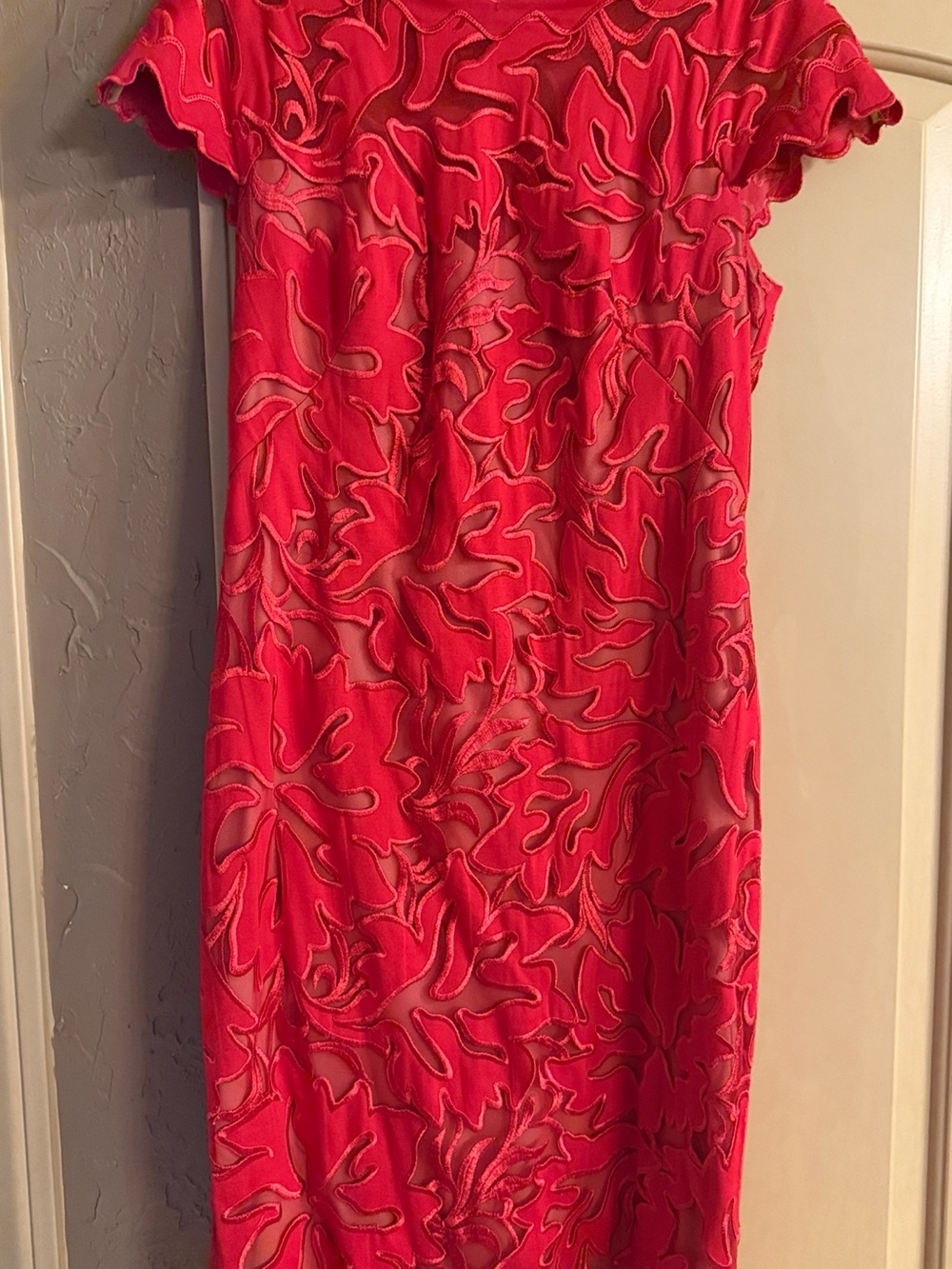 Tadashi Shoji Red Floral Lace Midi Dress